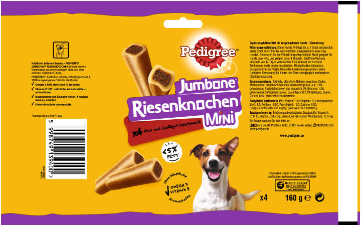 Pedigree Hundeleckerlis JUMBONE Riesenknochen Mini mit Rind und Geflügel Geschmack
